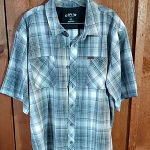 Orvis Men's Casual Plaid Shirt in Blue and Gray